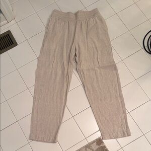 Old Navy Light Beige Elastic Waist Relaxed Linen Pants